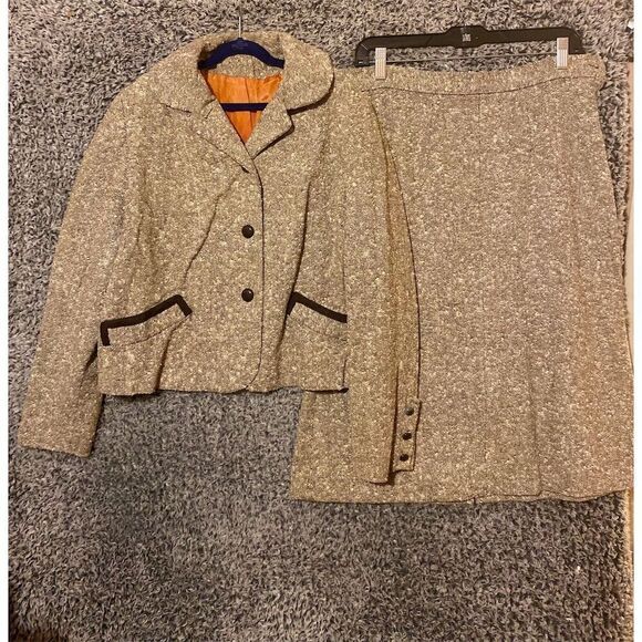 Betty Rose Women's Vintage Tweed Skirt Suit Brown M 60s/70s Retro Formal - Picture 1 of 4